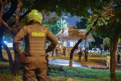 CALI, COLOMBIA - APRIL 26: A view of the area following a police station in Cali, Colombia was targeted in an explosive attack, injuring one officer and causing widespread damage, on April 26, 2025. The blast shattered windows and affected nearly 50 nearby homes. Authorities have offered a reward of 50 million pesos for information leading to those responsible. Explosive attack on police station injured an officer who was inside at the time. Edwin Rodriguez Pipicano / AnadoluNo Use USA No use UK No use Canada No use France No use Japan No use Italy No use Australia No use Spain No use Belgium No use Korea No use South Africa No use Hong Kong No use New Zealand No use Turkey