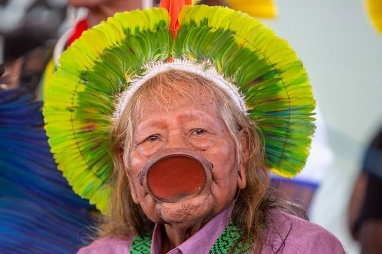 Brasília 26/04/2023 -  Cacique Raoni Metuktire no  Acampamento Terra Livre, que  reúne milhares de indígenas de centenas de etnias de todas as regiões do país e tem como tema 